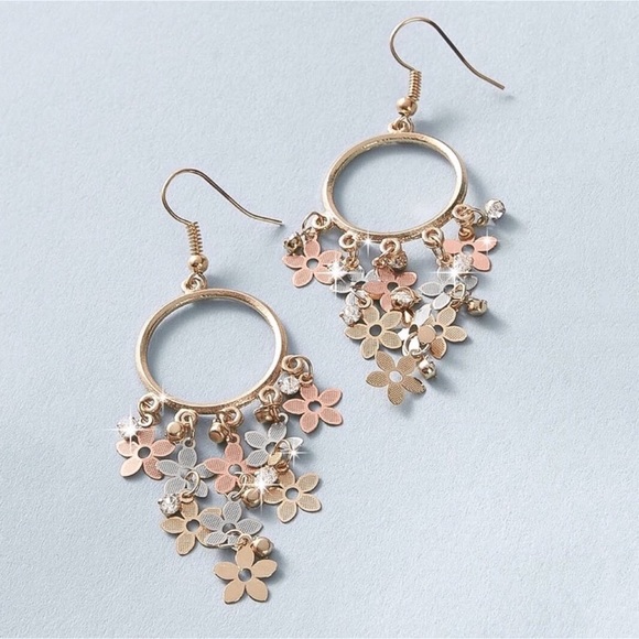 2/$20! Gold/Silver w/Crystals Flower Earrings - Picture 2 of 9